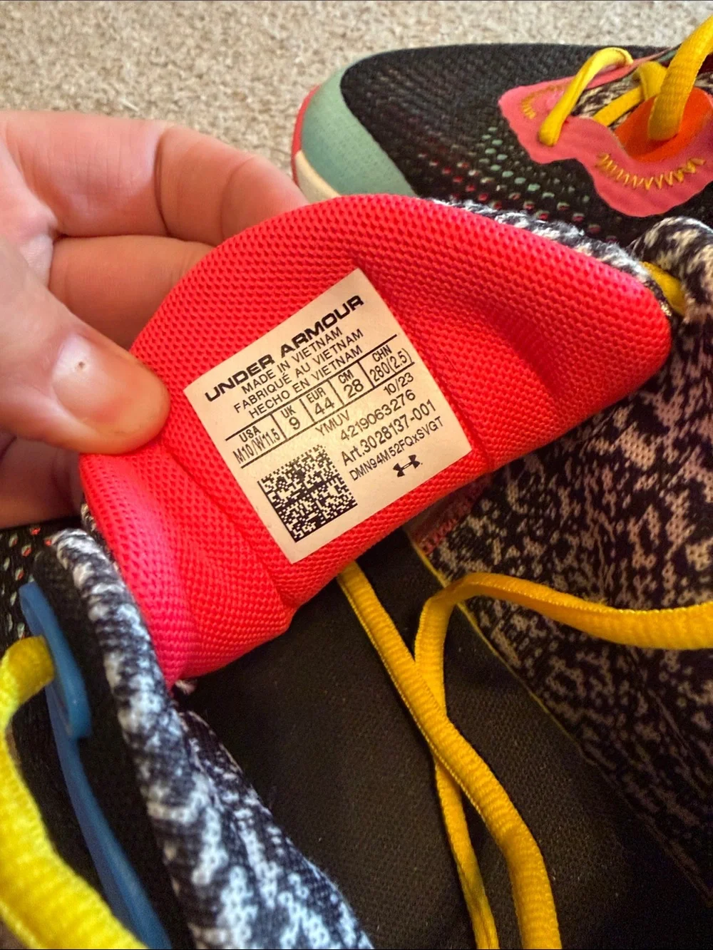 Under Armour Curry Multicolor Black Sneakers with Yellow Laces and Pink Accents